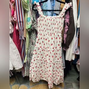 J. Crew White and Red Berry Print Dress
